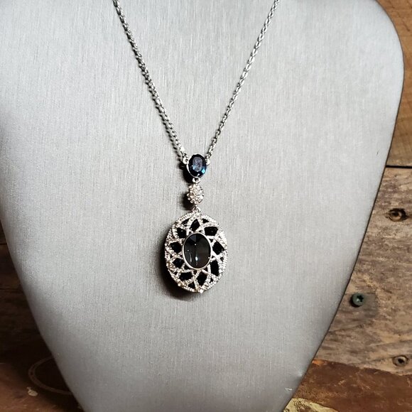 Stellux Sapphire Blue CZ Platinum Plated Necklace - Picture 6 of 10